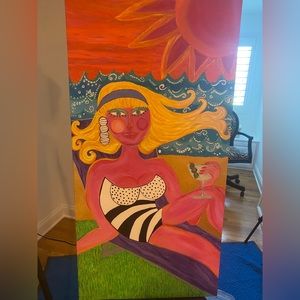Original acrylic painting. Beach Art